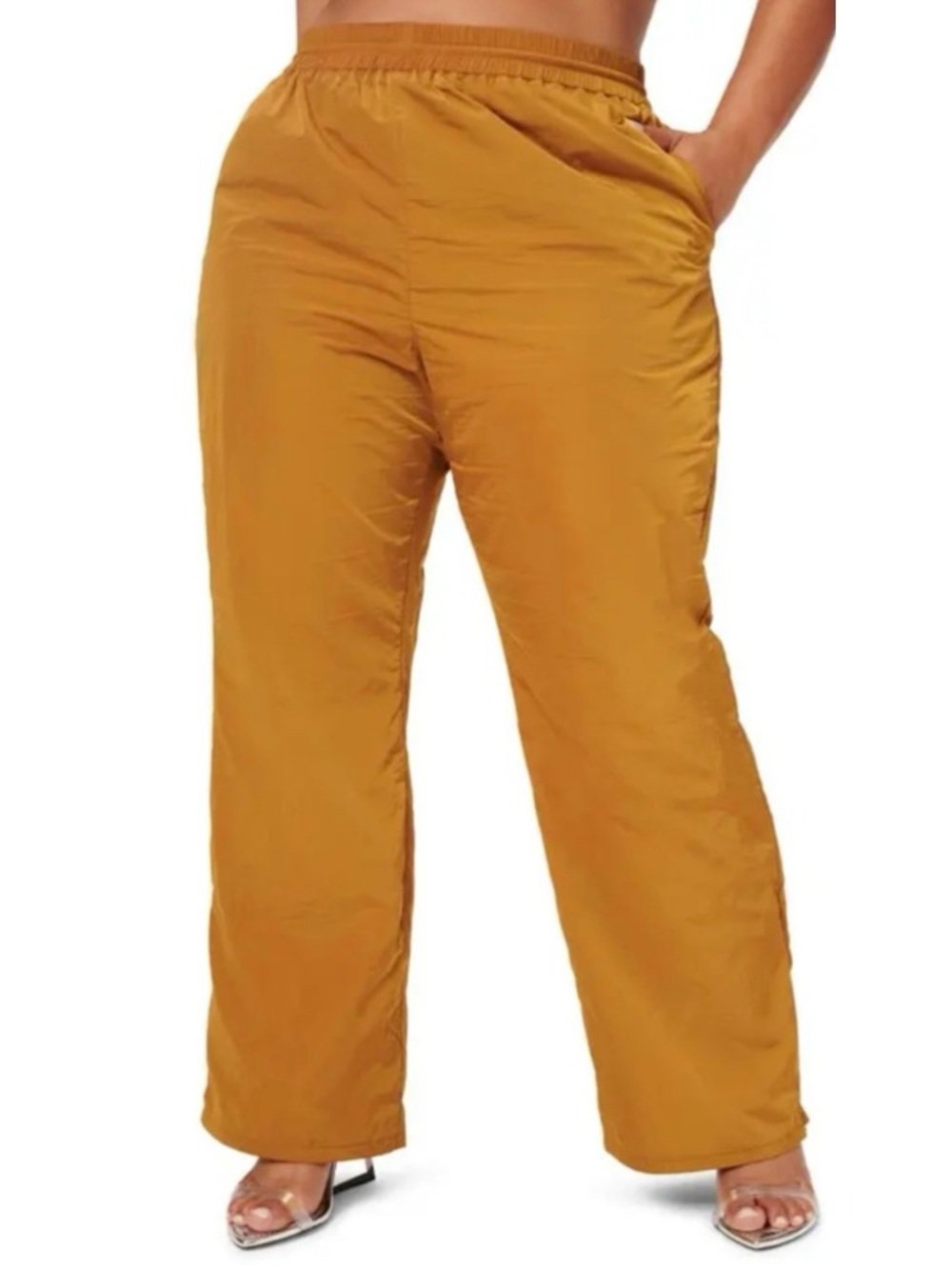 NEW Good American Bronze or Mustard Nylon Straight Leg Track Pants Size 5 or 2X